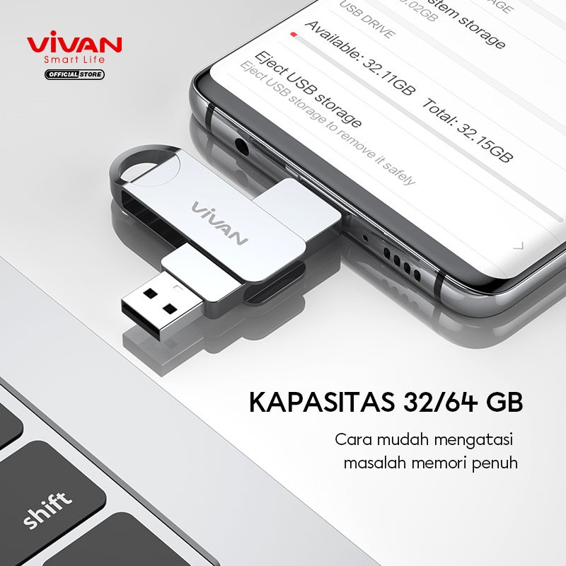 Flashdisk OTG 32GB 64GB Dual Interface TypeC &amp; USB3.1 VIVAN VOC232/264