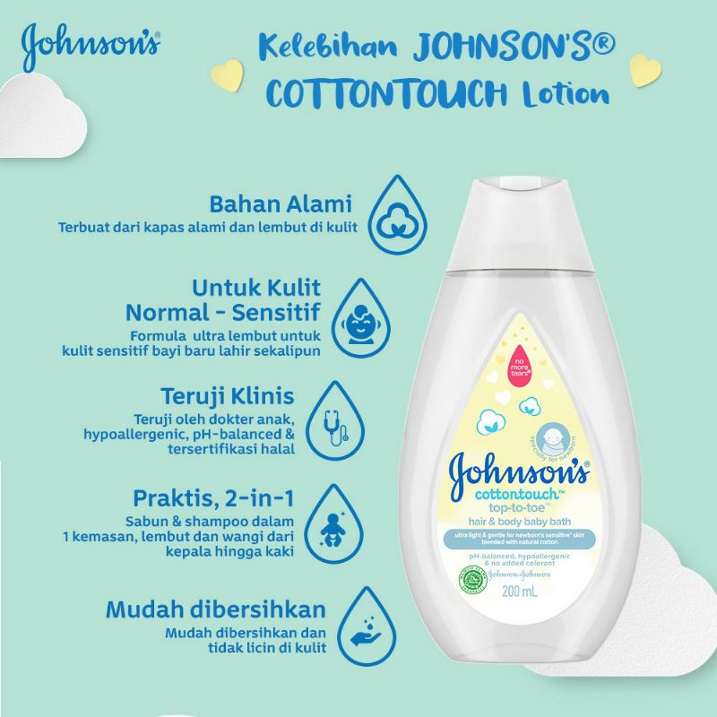 Johnson's Baby Bath cottontouch Ttt hair &amp; body 200ml /Sabun + shampo  baby