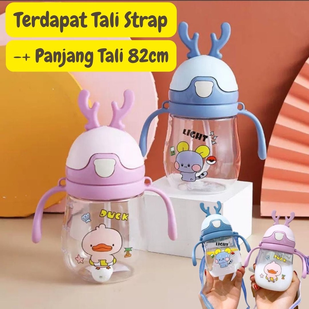 Botol Minum Bayi Botol Anak Botol Balita Sedotan Anti Tumpah Baby Cup Botol Minum 300ML Botol Minum 250ML Botol Minum 330ML Botol Minum 370ML Training Cup Baby BPA Free-StrapBlue 300ML