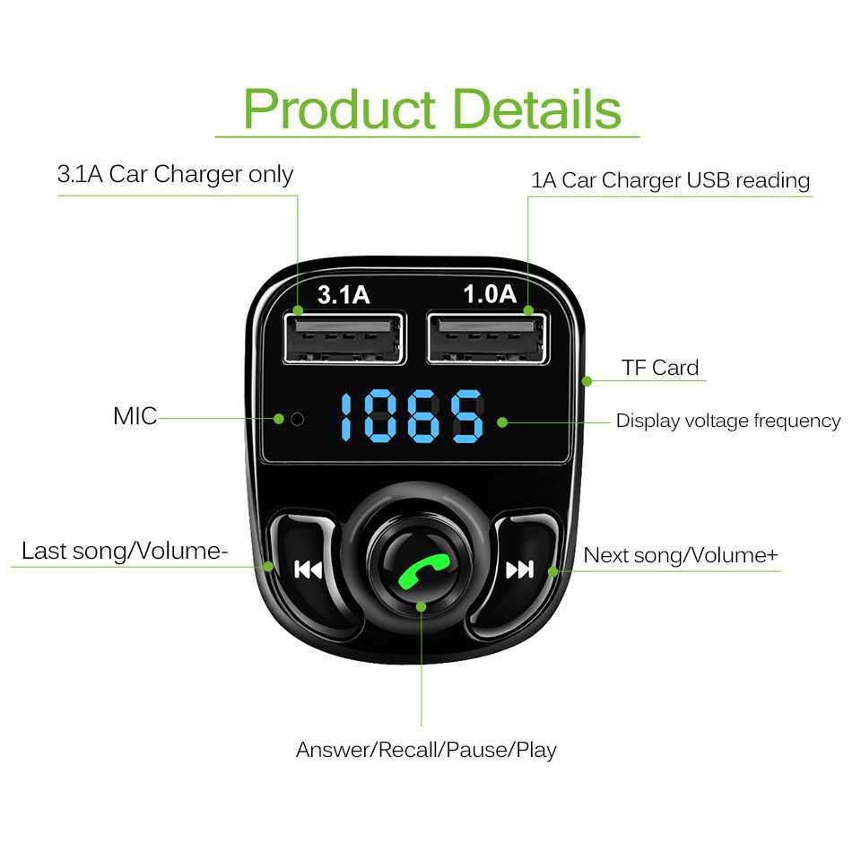 BLUETOOTH AUDIO RECEIVER FM TRANSMITTER HANDSFREE WITH USB CAR CHARGER - AUDIO & VIDEO MOBIL - AKSE-