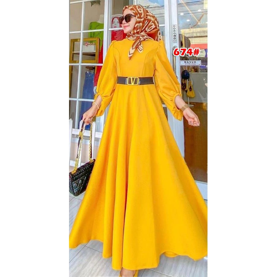 Jessicacollectionn 674# Dress maxi fashion wanita scuba +FREE BELT V
