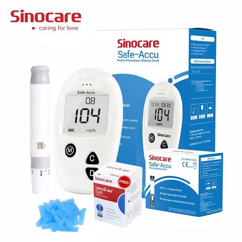 Alat cek gula darah lengkap hemat - Alat ukur gula darah - alat uji gula darah - glucometer - glukosa meter Sinocare