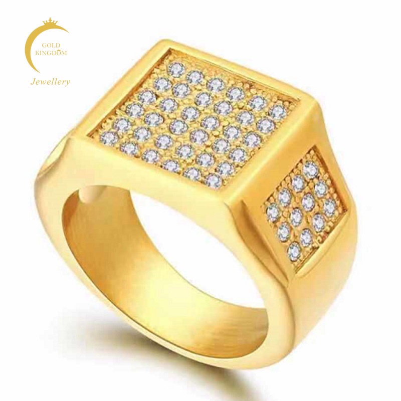 Cincin Pria Electroplating Hias Batu Permata Kristal Berlian Cicin Emas titanium Punk