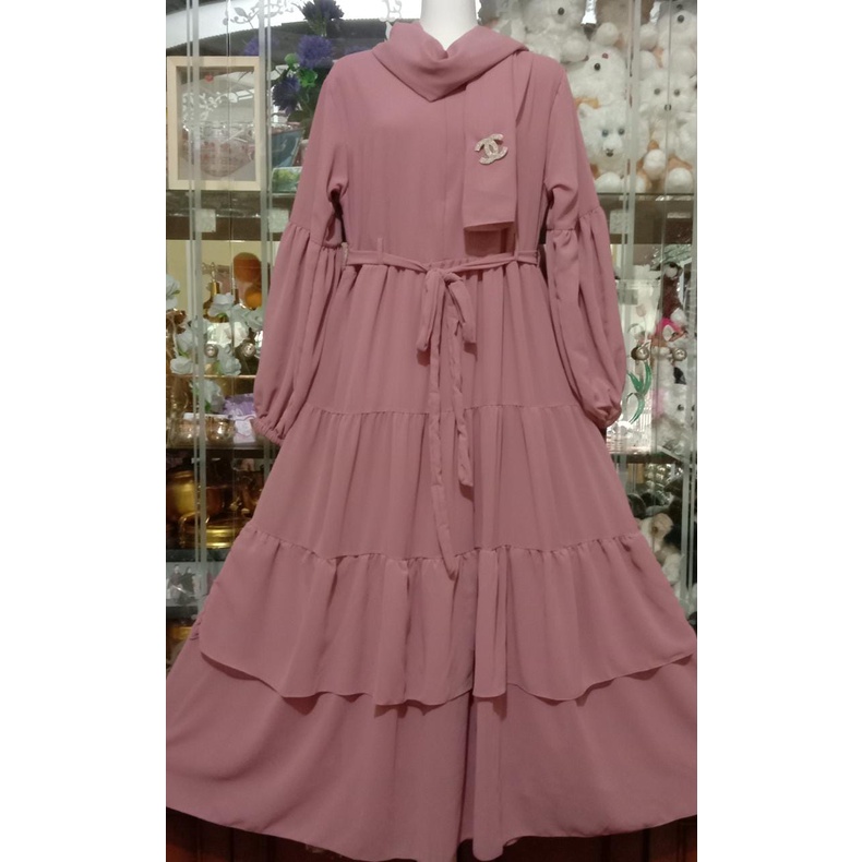 Gamis set hijab PASMINA | Model NT (Naik Turun) | Gamis/Dress Terbaru - Gamis Kekinian