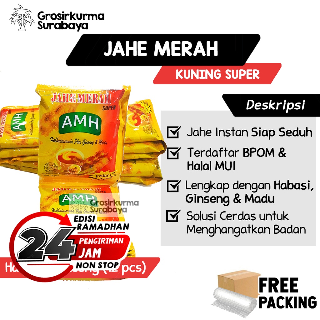 1 Renceng (10 Pcs) JAHE MERAH SUPER AMH Kuning SULE Bentuk Serbuk Wedang Madu Habatussauda MPASI