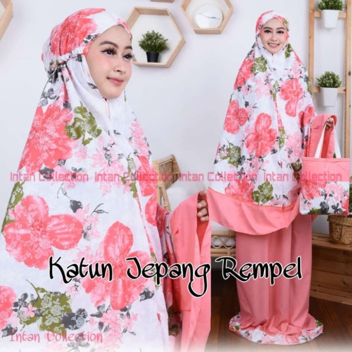 TERLARIS MUKENA DEWASA BAHAN KATUN JEPANG MOTIF BUNGA BESAR ADEM - ORANGE