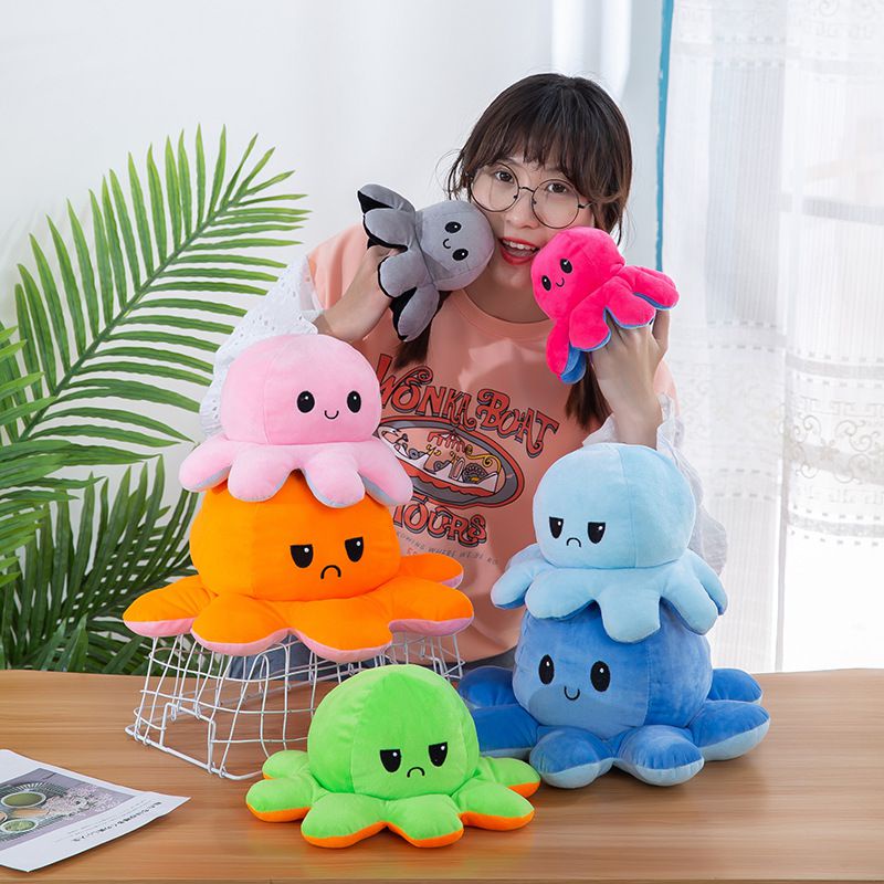 20/30/40cm Double-Sided Flip Reversible Octopus Plush Toy Marine Stuffed Doll