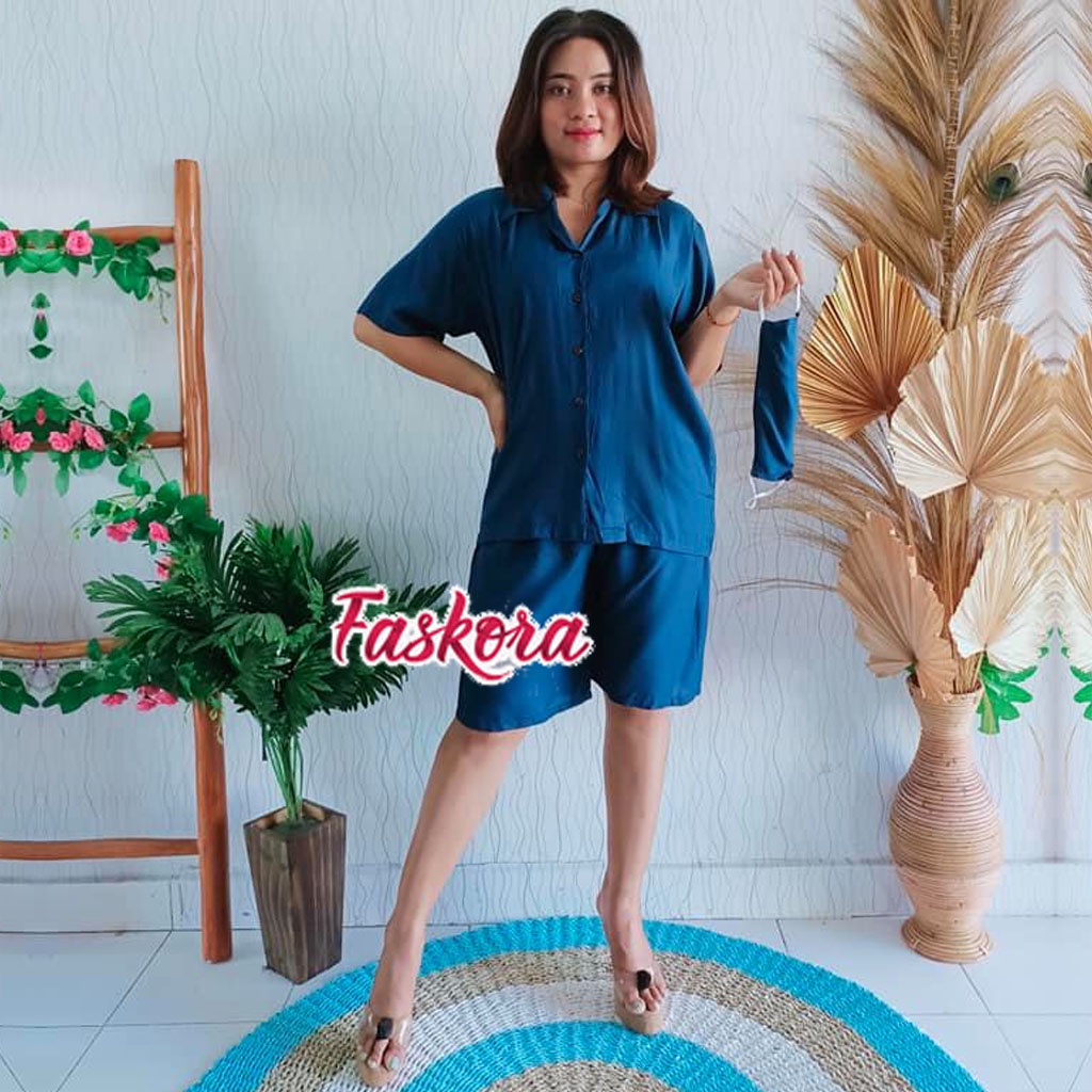 Setelan Wanita Polos Rayon Lengan Pendek / Setelan Polos Wanita Jumbo Murah / Setelan Kemeja Wanita