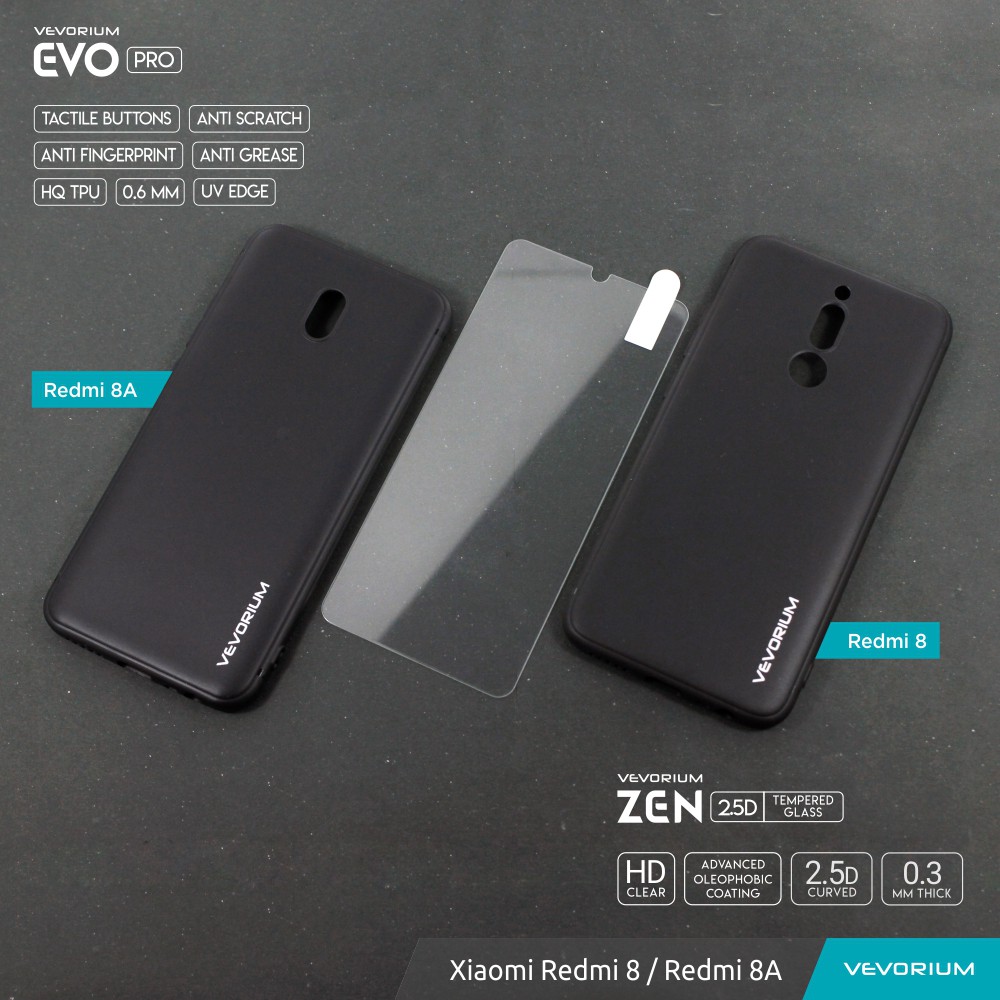 PAKET Tempered Glass + VEVORIUM EVO PRO Xiaomi Redmi 8 8A Soft Case