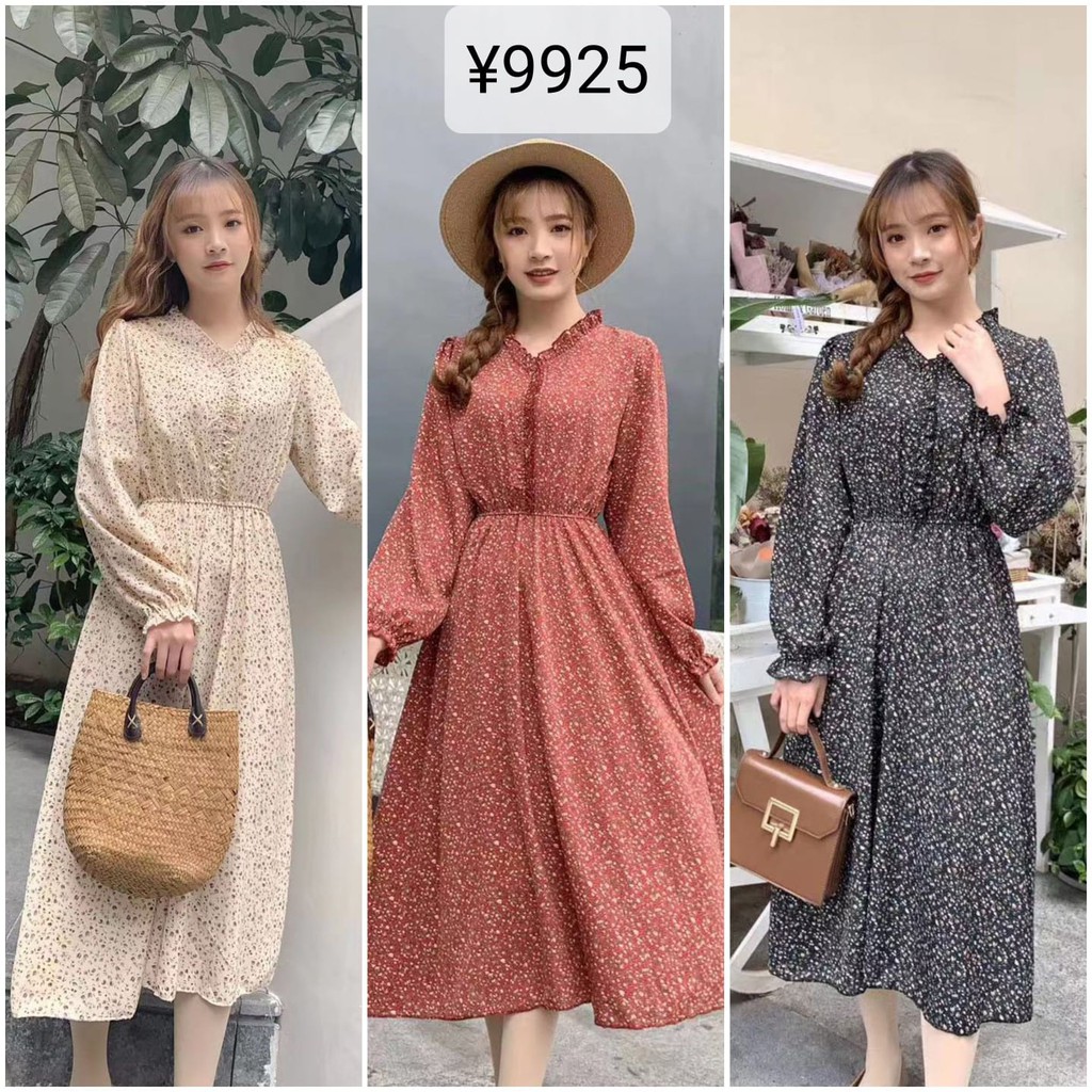 hijab loverz baju wanita Gaun Wanita Motif Floral Dress Vintage Korean Style [9920]