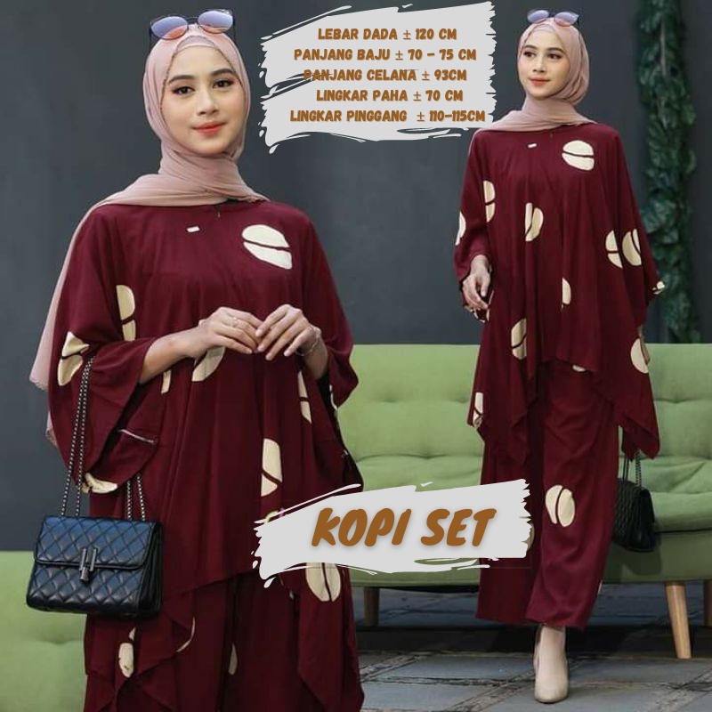 BAJU WANITA SETELAN TIE DIE DYE WAKA JUMBO SINTIA SET BUSUI ONE SET RAYON MOTIF KEKINIAN-KOPI MAROON