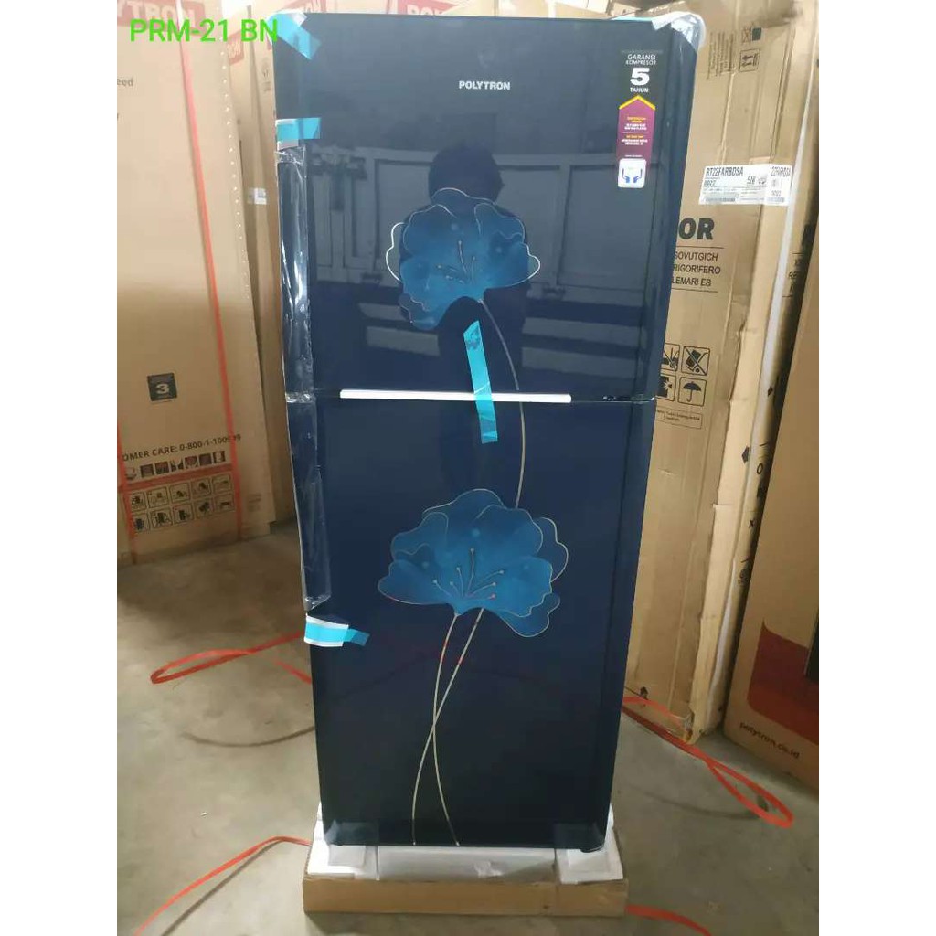 Kulkas 2 Pintu POLYTRON PRM 21 BN R/B Belezza Pintu Kaca 220 Liter Tanpa Bunga Es