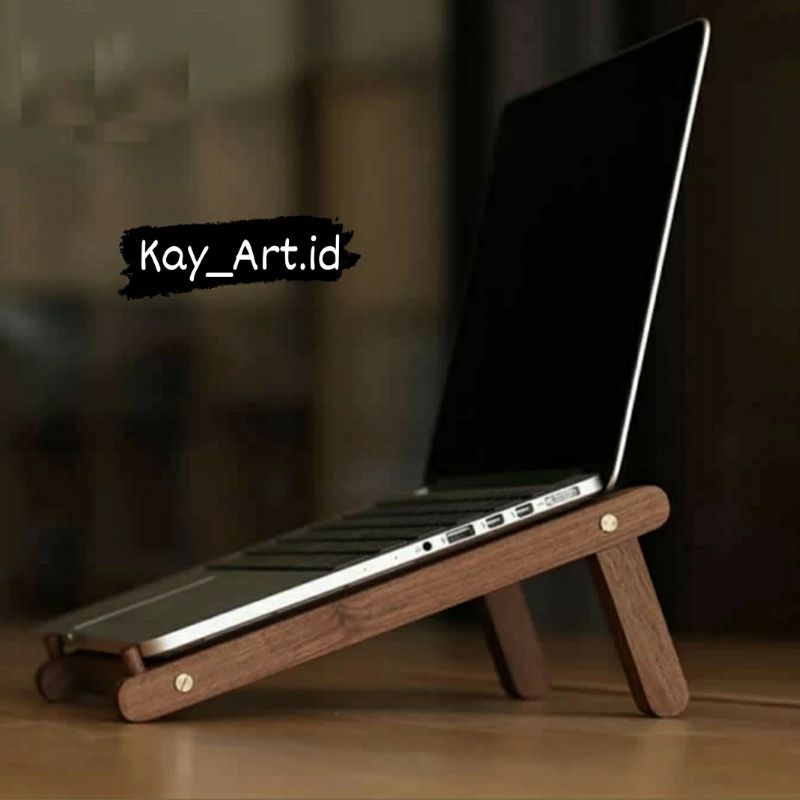 Tatakan Kayu Pengangga Laptop Stand Kayu Aesthetic Jati Belanda Laptop Kerja Belajar Portable Tablet Netbook Monitor Keyboard