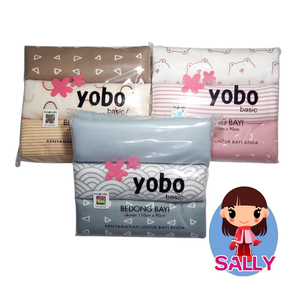 Yobo - 3 Bedong Bayi Kain Bedongan 90 x 110 cm Pernel Katun Kaos Mix Motif Baby Laki Perempuan Halus