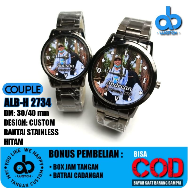 Jam Tangan Couple Custom Foto Bisa Request Desain | FREE BOX DAN BATERAI CADANGAN