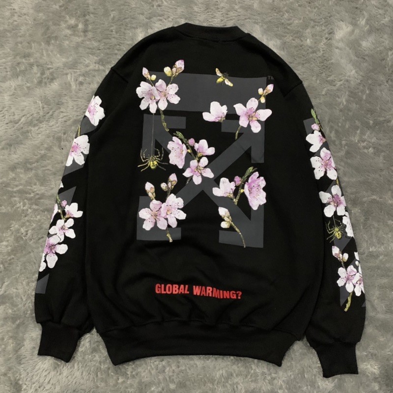 Sweater Crewneck Off White Flower Cherry Blossom Fulltag &amp; Lebel