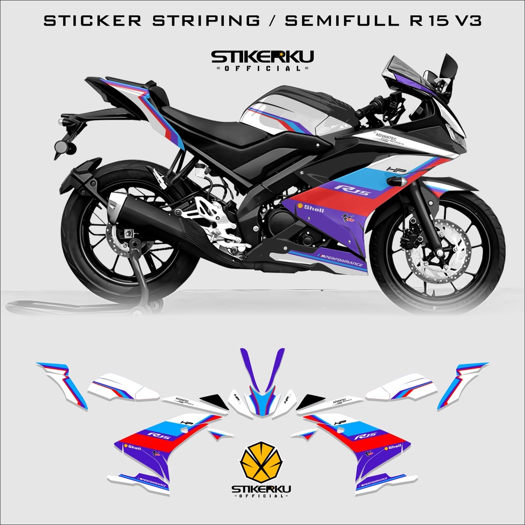 Decal Striping Stiker Yamaha R15 V3 Edisi Bmw / Decal Sticker Semi full Body Motor R15 V3 / Stock De