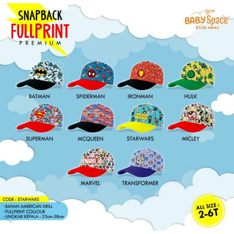 Topi anak karakter ironman spiderman marvel All size ( estimasi 2 - 6 tahun )