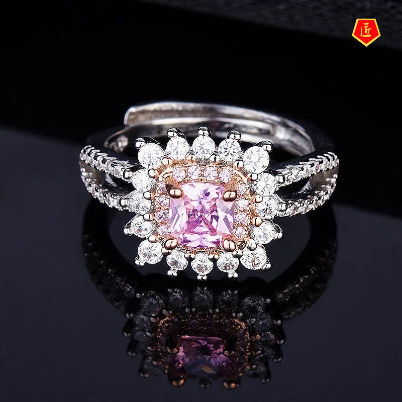 [Ready Stock]Women's Elegant Two-Tone Pink Diamond Ring