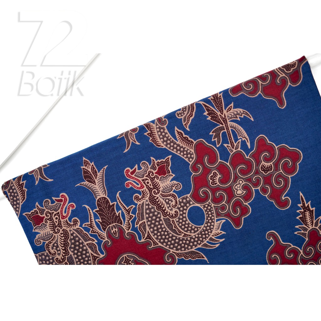 KAIN BATIK KATUN Premium Motif Naga Kembar Warna Biru Tua Dark Blue 727737 Cap 72 Jarik Jarit Samping Kebat Panjang Batik Katun Modern Premium Bahan Seragam Batik Pernikahan Kantor Keluarga Murah Kamen Jadi Batik Bali Lembaran