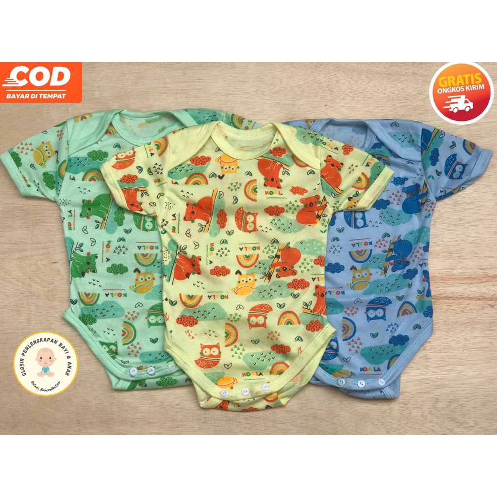 3 Pcs Jumper Pendek Bayi Motif Umur 0 - 6 Bulan