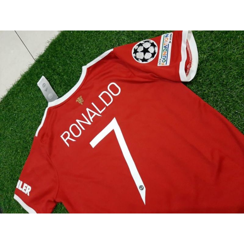 Jersey + celana + Nameset Ronaldo 7 + patch UCL/EPL  jersey Emyu MU United home 2021/2022 grade ori 
