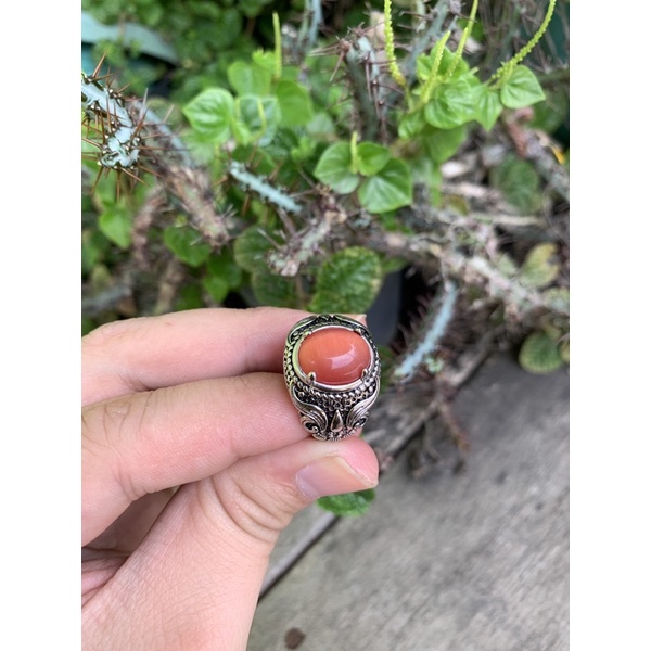 Cincin Batu Paparaca Orange Fenomena Cat Eye Langka Ring Motif Bali Elegan Kantoran