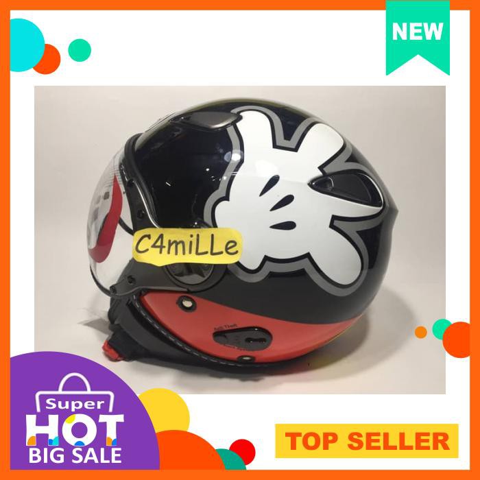 HELM RETRO KYT ELSICO MICKEY HAND BLACK RED HALF FACE