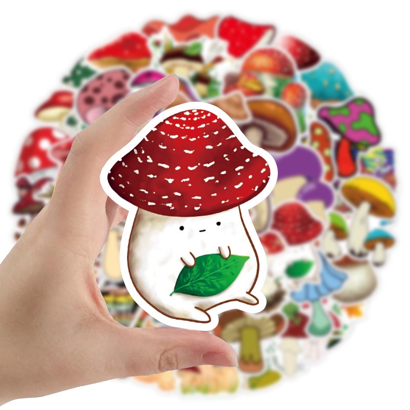 50 Pieces Colorful Mushroom Design Waterproof Laptop Decoration Stickers