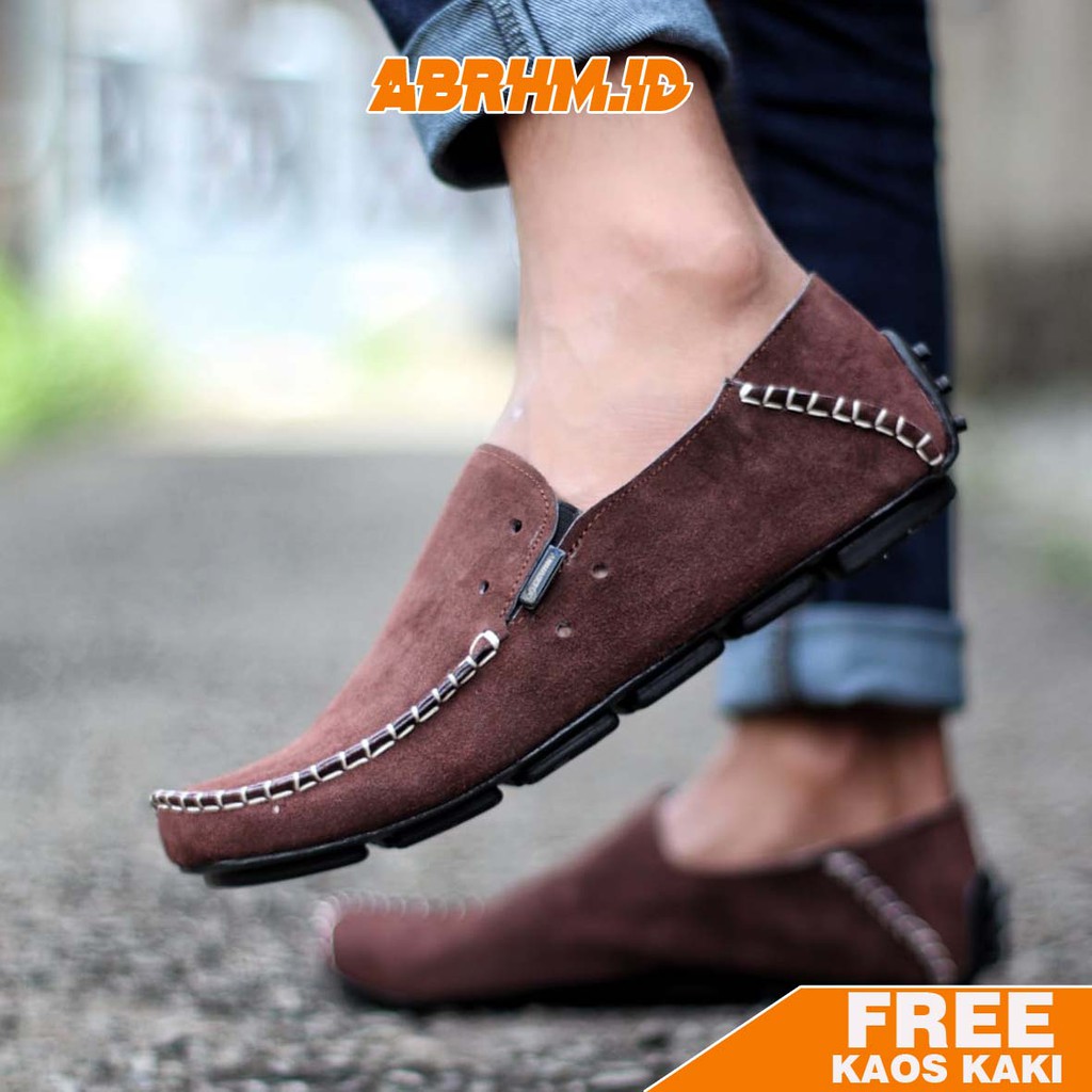 ABRHM X MOCSUE Sepatu Slip On pria Sepatu Pria Casual Sepatu Slip Kerja Cowok / Cowo Sepatu Kasual Santai Kerja Kulit Asli Original Murah Terlaris