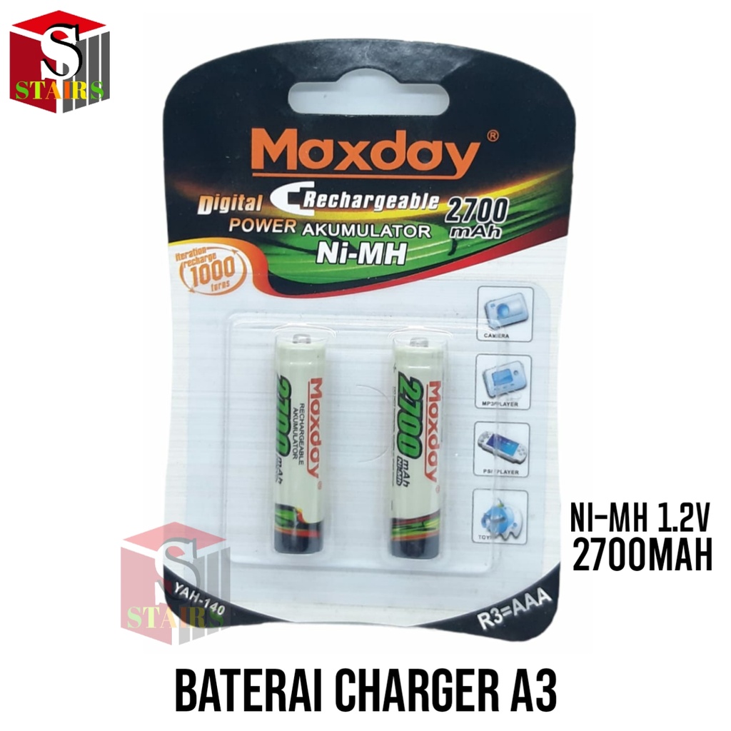 Baterai A3 Cas Ulang Nickel Metal 2700mAh-1.2V Paket 2pcs