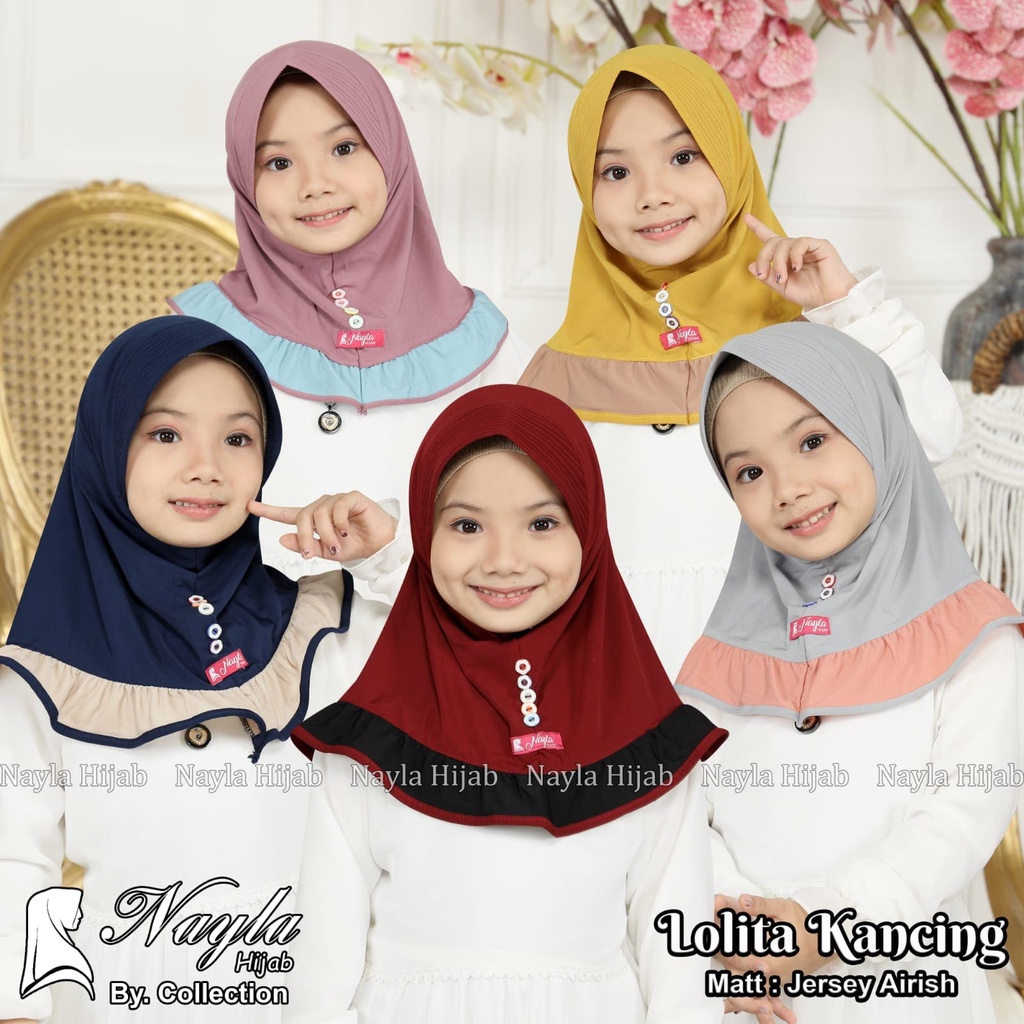 Kerudung Anak Instan Model LOLITA KANCING Jersey Airis Hijab Anak Jersey Original Nayla Hija'b