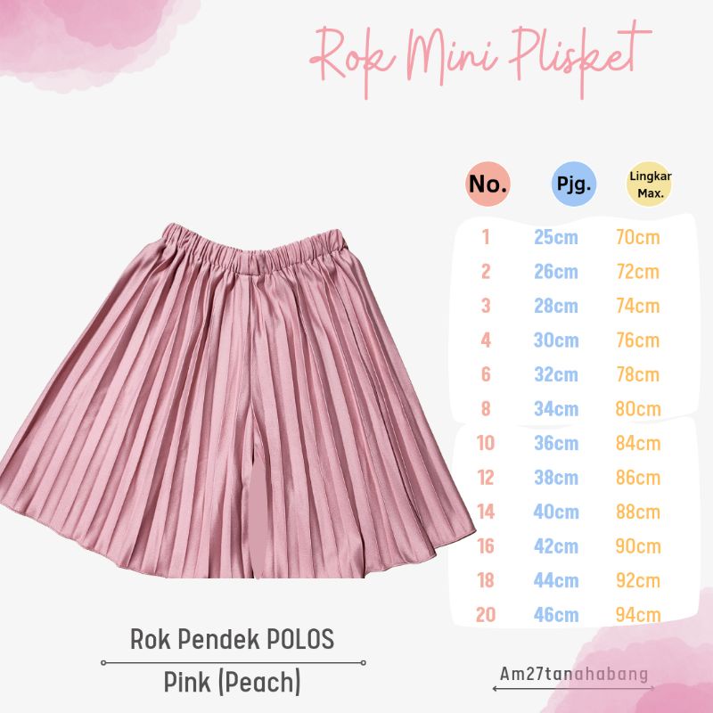 Rok Plisket Anak Perempuan POLOS Pendek 1-12 tahun RMP-010 Part1 NHCM