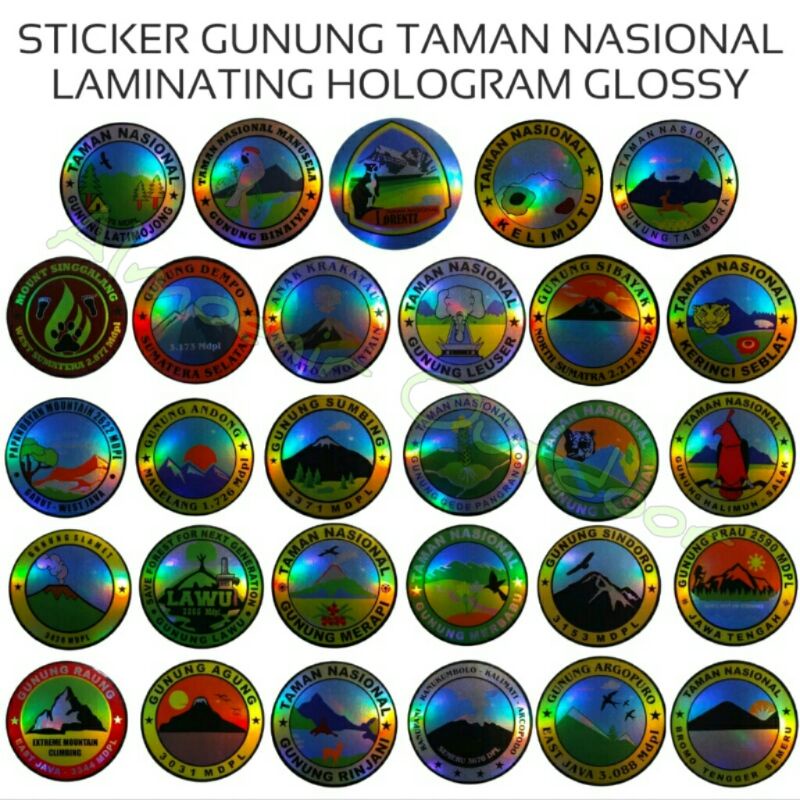 Sticker Tamana Nasional Gunung Laminating Hologram Glossy