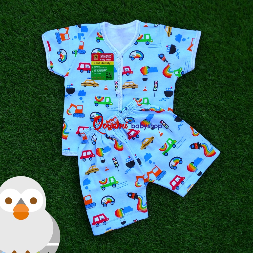 BABYFUN Setelan Pendek Cowok Bayi Newborn Motif Full Print SNI