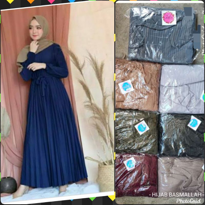 gamis plisket lengan panjang