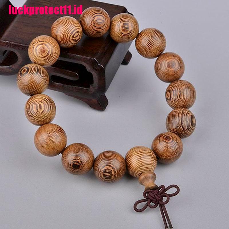 (LUCK) Gelang Tangan Manik-Manik Kayu Tibet Buddha Ukuran 15mm Untuk Pria / Wanita