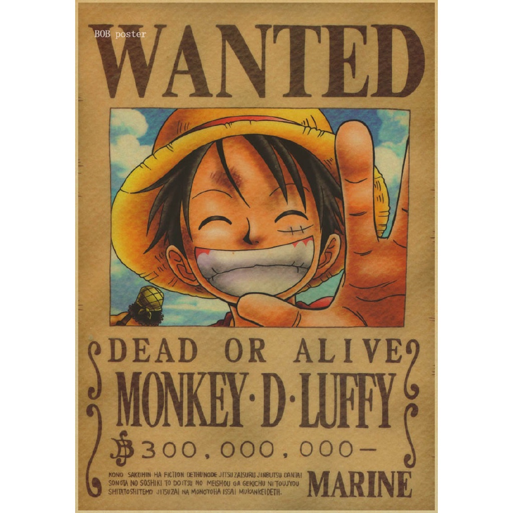 Poster Stiker Dinding Desain Anime One Piece Wanted Order Gaya Retro Klasik Untuk Dekorasi Bar Cafe