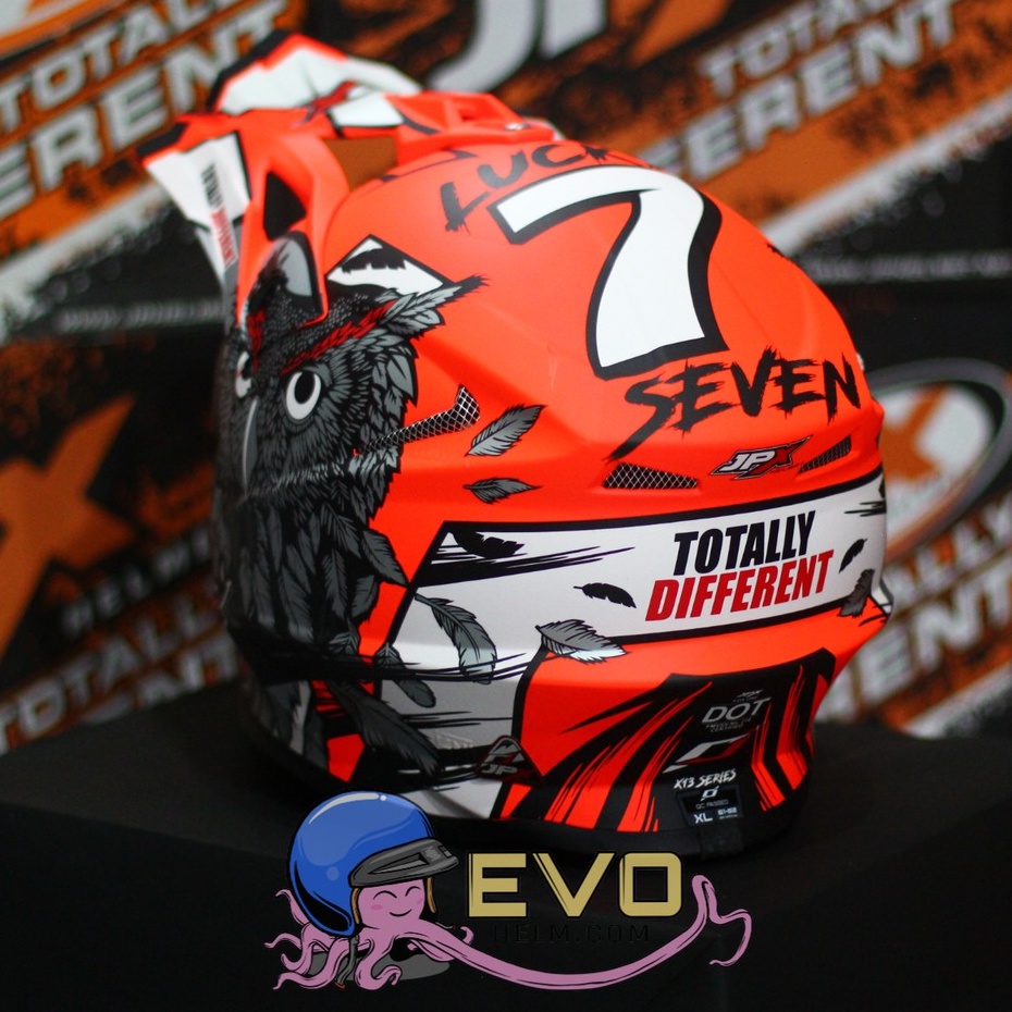 HELM JPX CROSS_FOX1 X13 - FLUO RED DOFF + GOOGLE SNAIL (ONGKIR 2 KG) JPX X13 ORANGE STABILO HELM CROSS JPX MOTIF OWL BURUNG HANTU JPX STABILO