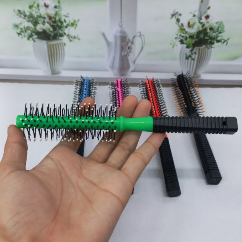 Sisir Blow Brush Gulung Bintik Gagang Hitam Sisir Wanita Blow