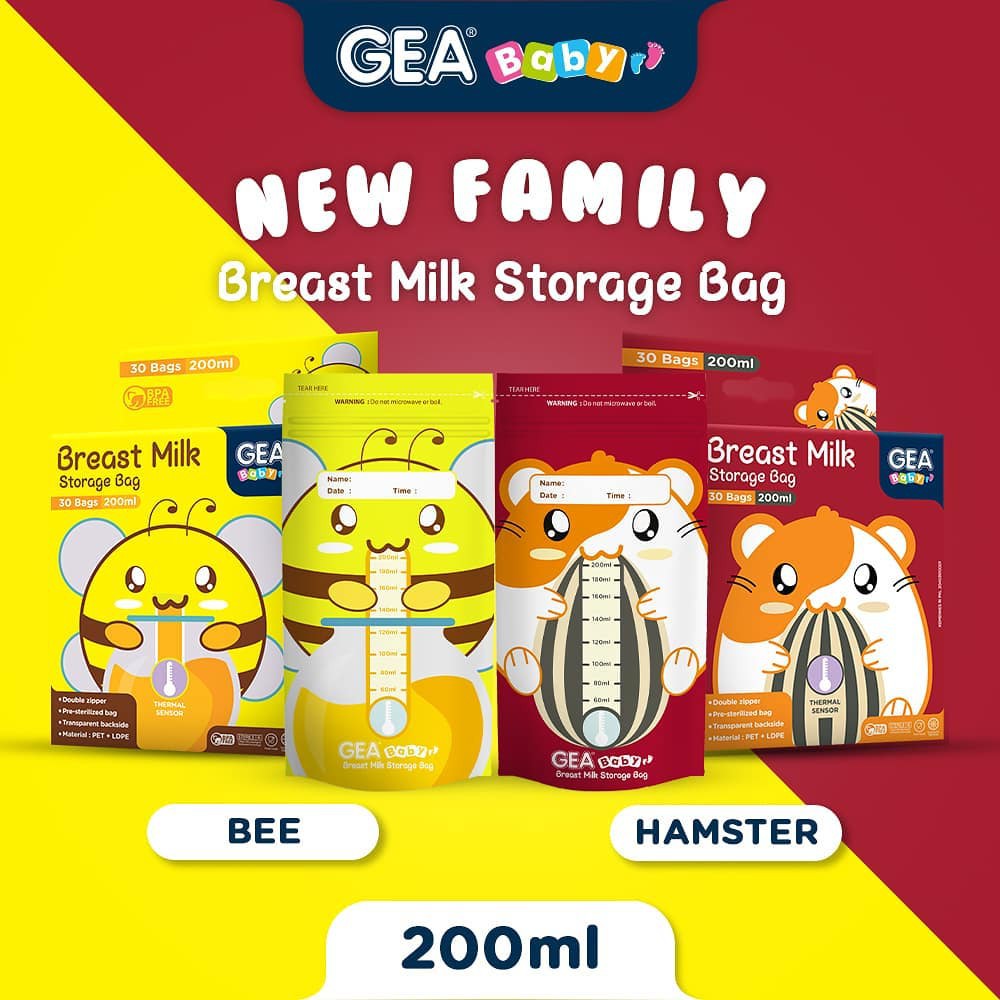 GEA Baby Breast Milk Storage Bag 200ml (Hamster &amp; Bee Edition)