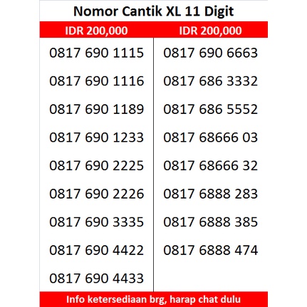 NOMOR NOMER CANTIK XL 11 DIGIT