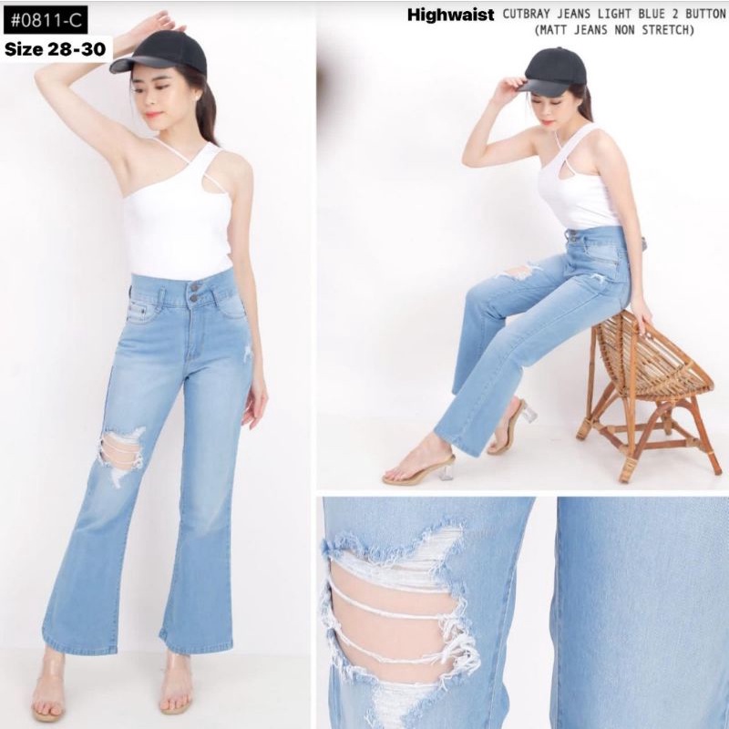 Highwaist Cutbray Sobek 2 Button Light blue 0811-C
