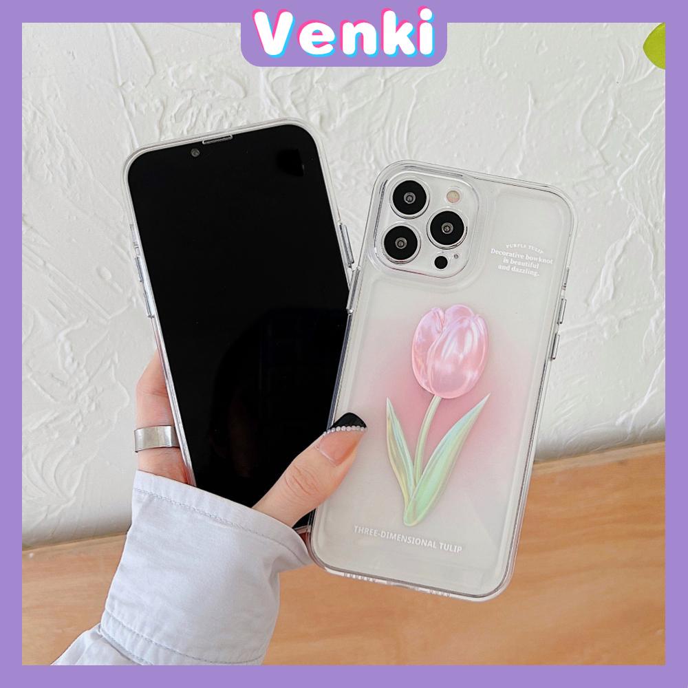 iPhone Case Luxury Silicone Soft Case Clear Case Shockproof Protection Camera Pink Tulip Flower Compatible For iPhone 11 iPhone 13 Pro Max iPhone 12 Pro Max iPhone 7Plus iPhone xr