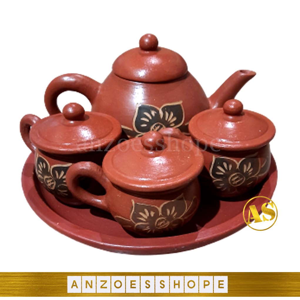 Poci Set Poci Tanah Liat Khas Tegal / Poci Tradisional Tea Set Tea Pot Set 3 cangkir Teh