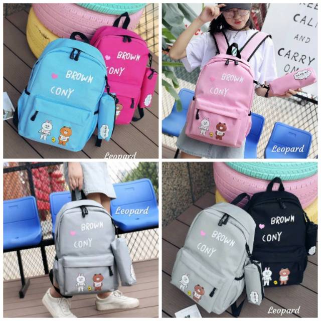 TAS RANSEL SEKOLAH BROWN CONY WANITA ANAK DEWASA LUCU MURAH BACKPACK JANSPORT KAMPUS MODEL IMPORT