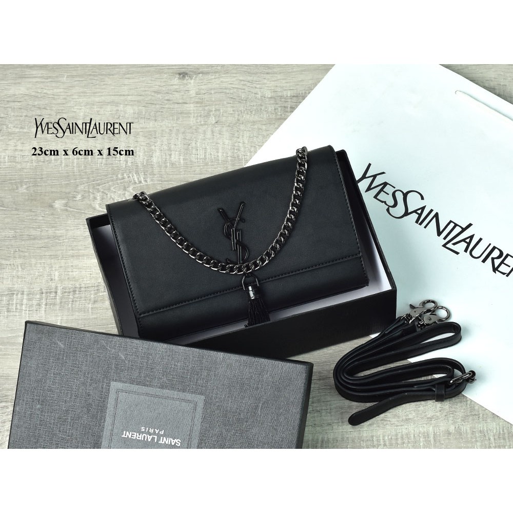 GROSIR TAS MURAH Clutch YSL Cassandre Tassel So Black Medium LAMBSKIN HITAM SemPremium AP561-62