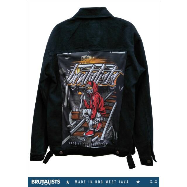JAKET JEANS MOTIF GAMBAR + BORDIR HITAM