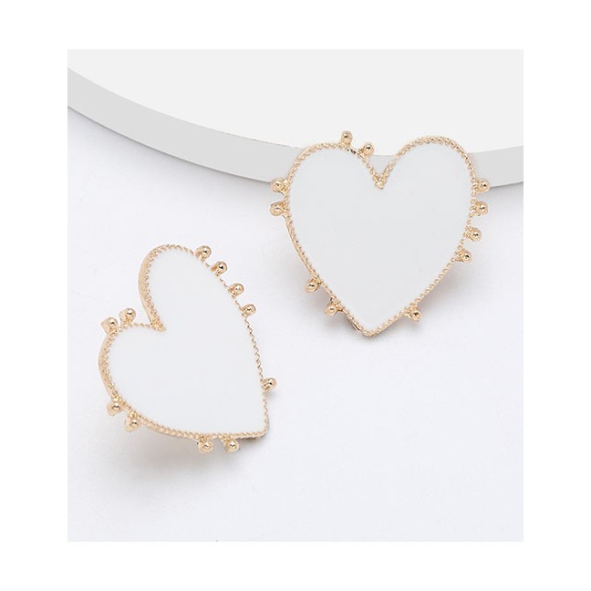 LRC Anting Tusuk Fashion Love Heart Shaped Earrings With Lace Alloy D92188