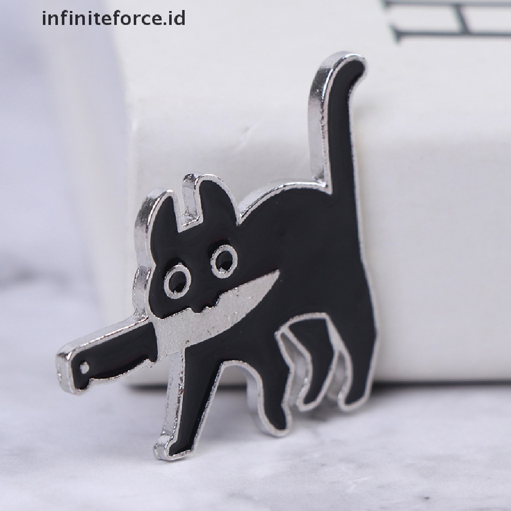 Bros Pin Enamel Bentuk Kartun Kucing Hitam Untuk Kerah Kemeja